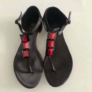 Black Sandals with Red Stones